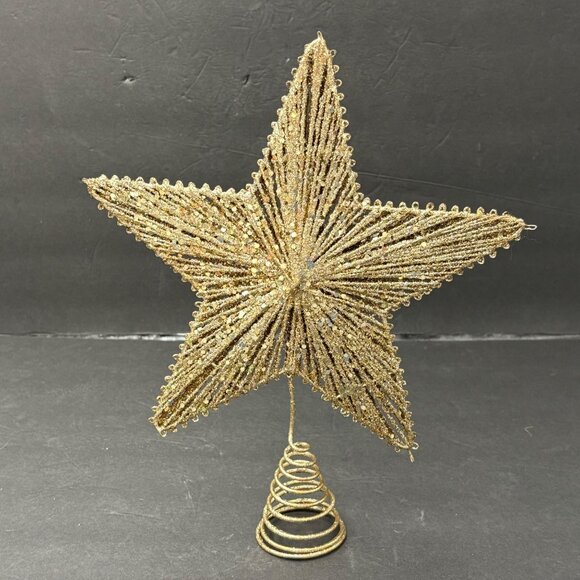 Christmas Tree Star Toppers Set Of 2 Elegant Gold Glitter White Metal Swirl Base - Picture 7 of 13